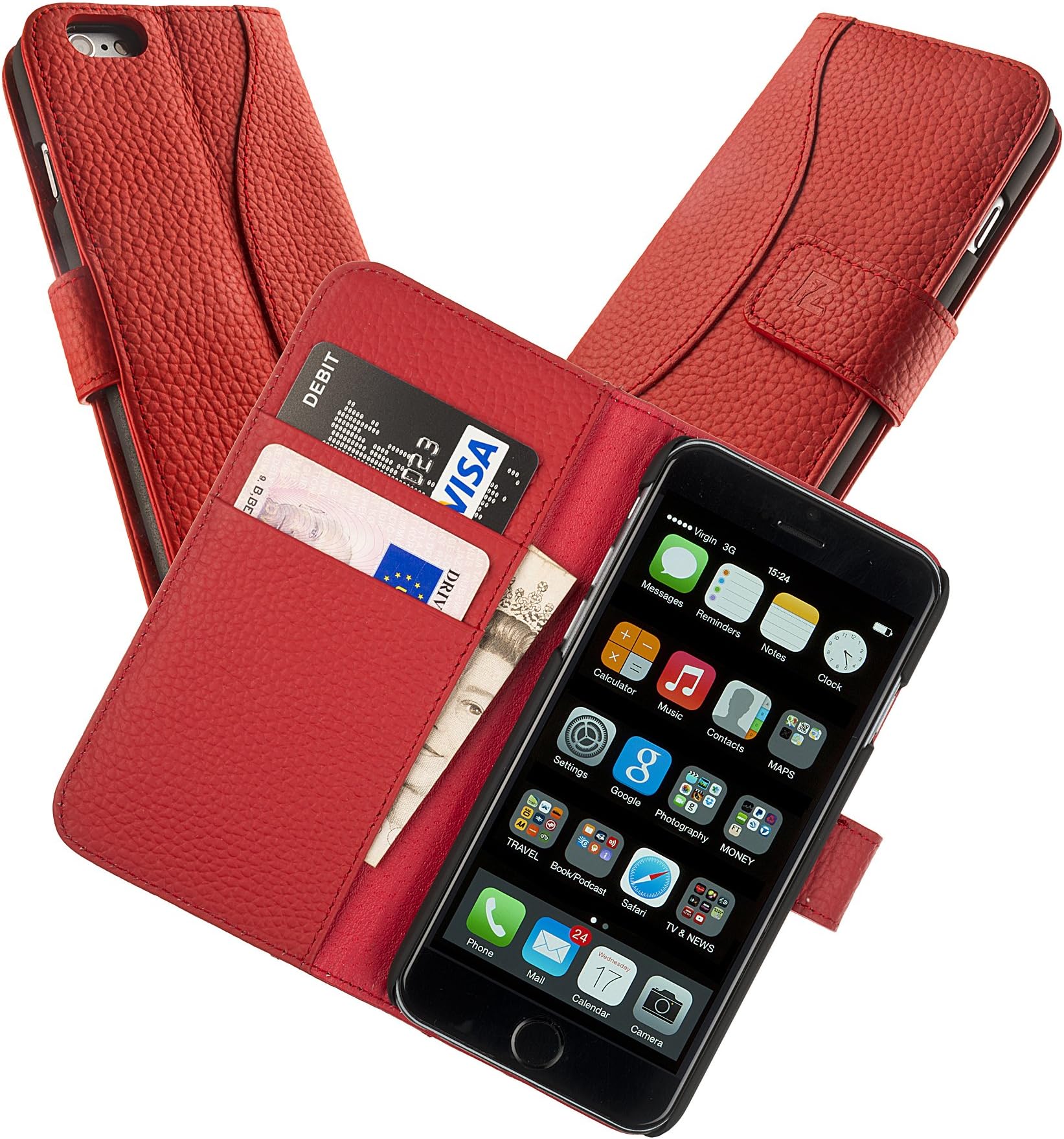Chelsea Indulgent Real Leather Compact Wallet Case for iPhone 6 6S 4.7 with Card Holder in Hot Red