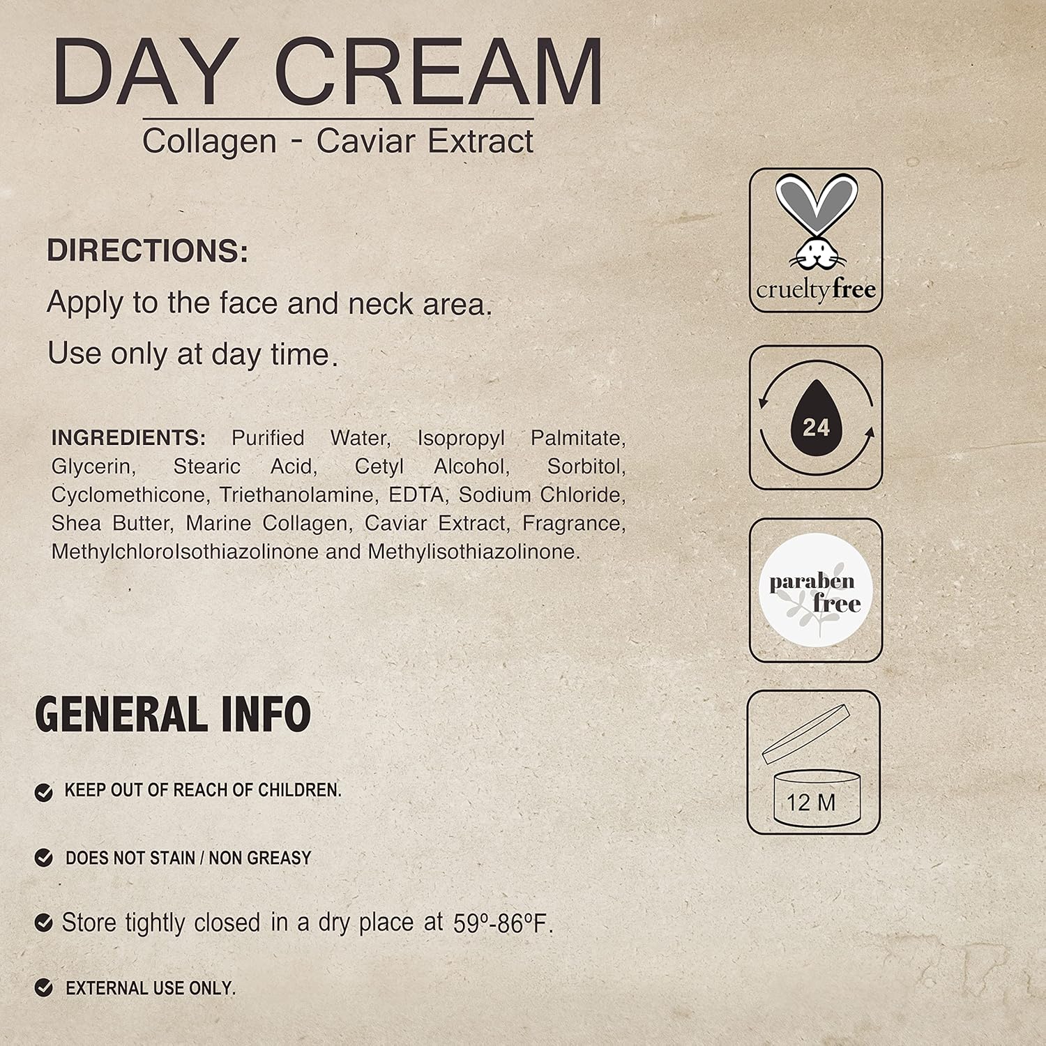 Day Cream with Collagen and Caviar Extract by Lawrens Cosmetics - Moisturizer - uv protector - Hydrates skin - 4oz