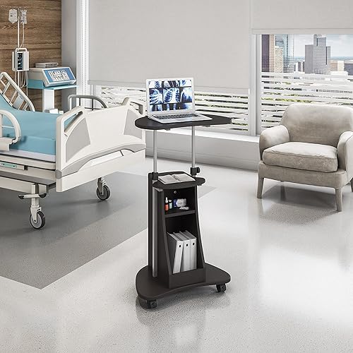Miniatura 2 de Techni Mobili Carrito para laptop de altura ajustable con almacenamiento grafito
