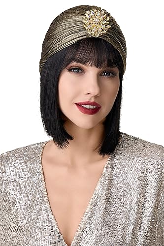 BABEYOND Turbante para mujer con cristal vintage para la cabeza, turbante plisado (oro oscuro)
