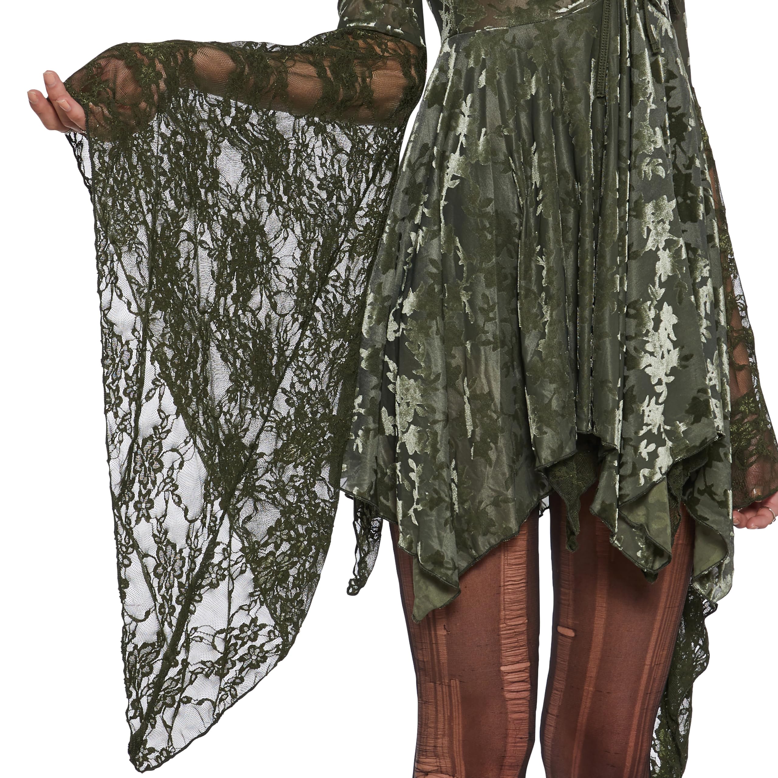 Dolls Kill F is for Fairies Handkerchief Dress by Current Mood Perfect for Fairycore Fashion: XX-Large Green Velvet Lace