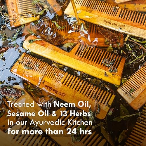 Miniatura 5 de Nat Habit - Back To Natural Secrets Everyday Kacchi Neem Peine, peine de madera, crecimiento del cabello, peine para hombres, mujeres, tratado con