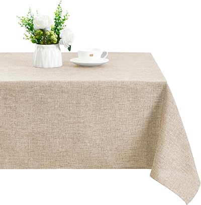 XWZO Faux Linen Tablecloth Rectangular - Wrinkle Free Washable Rectangle Table Cloth for Kitchen Dining, Outdoor Picnic Dust-Proof Oblong Table Cover for Farmhouse, Camping, Beige, 60 x 84 Inch