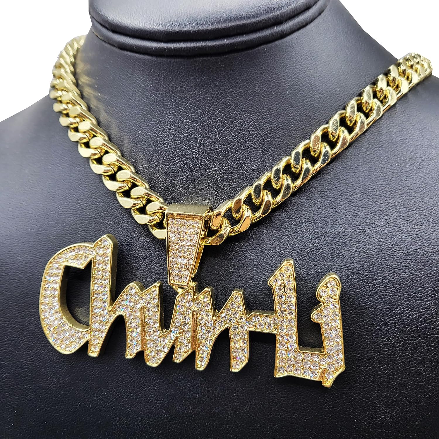 Chun-Li Cubic Zirconia Iced Hip Hop Pendant & 10mm 18" 20" 24" 30" Miami Cuban Chain Fashion Necklace Gift Women