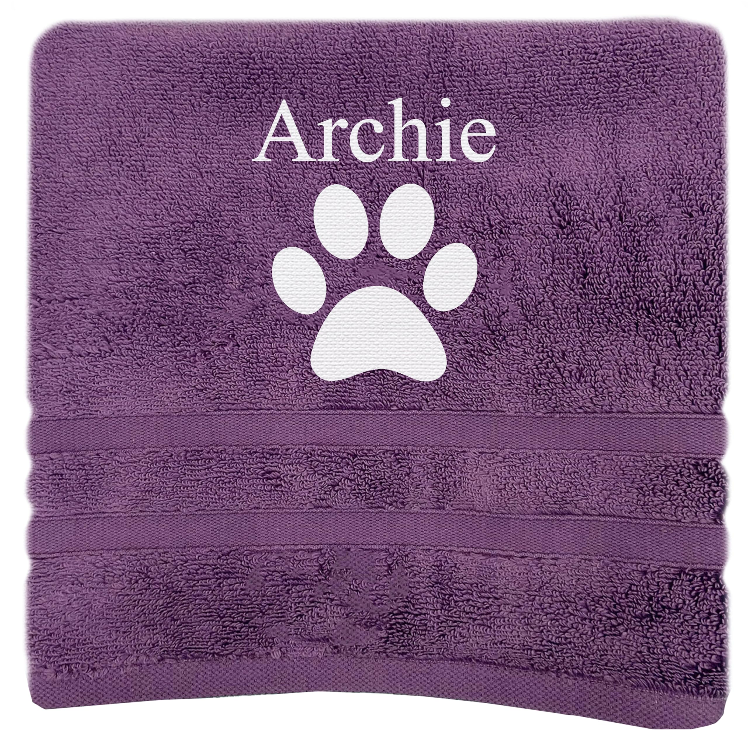 Jjlc Purple Personalised Dog Pet Towel Name Paw Print Bath Towel (Purple)
