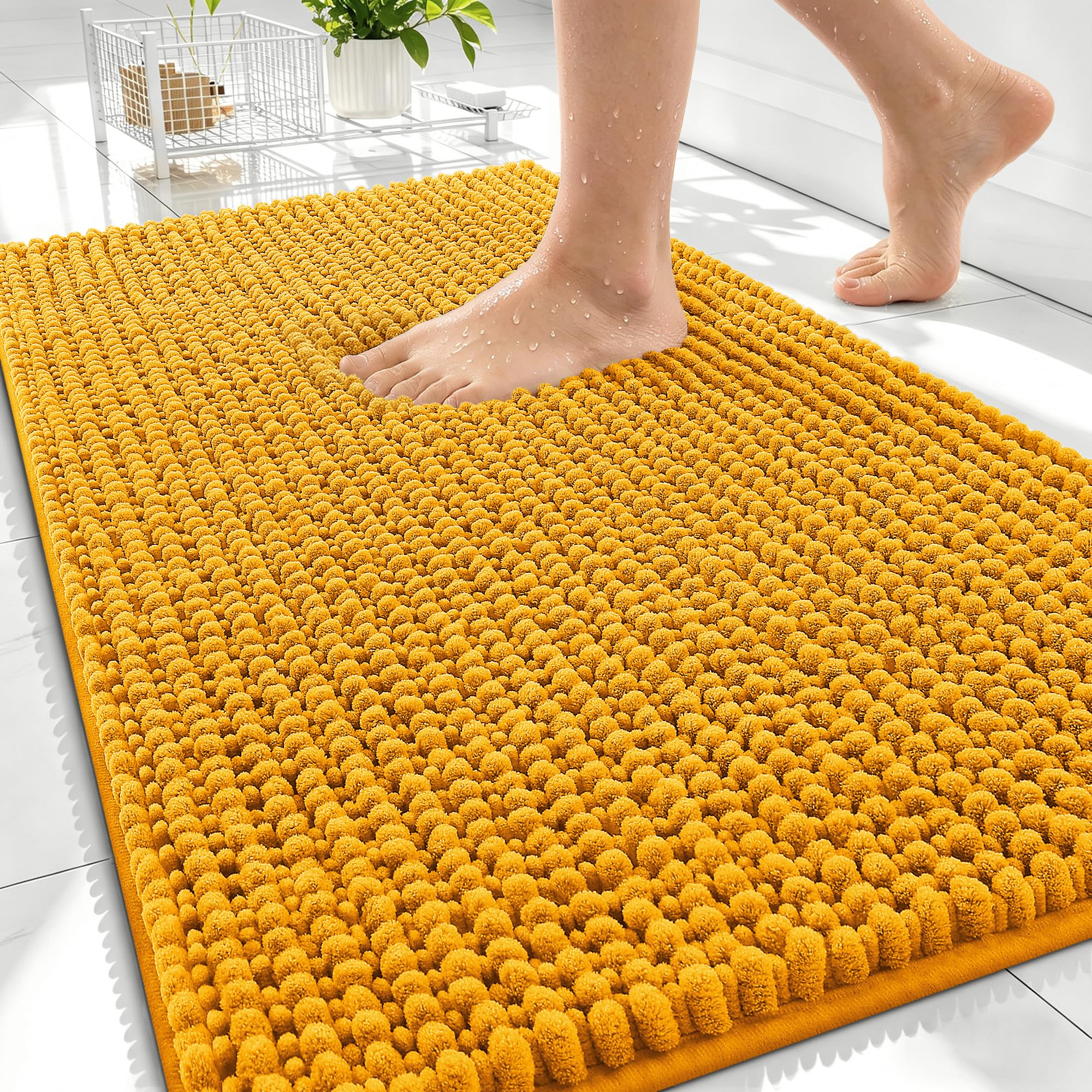 OLANLY Thick Chenille Absorbent Bathroom Rugs Mat 30x20, Golden Yellow