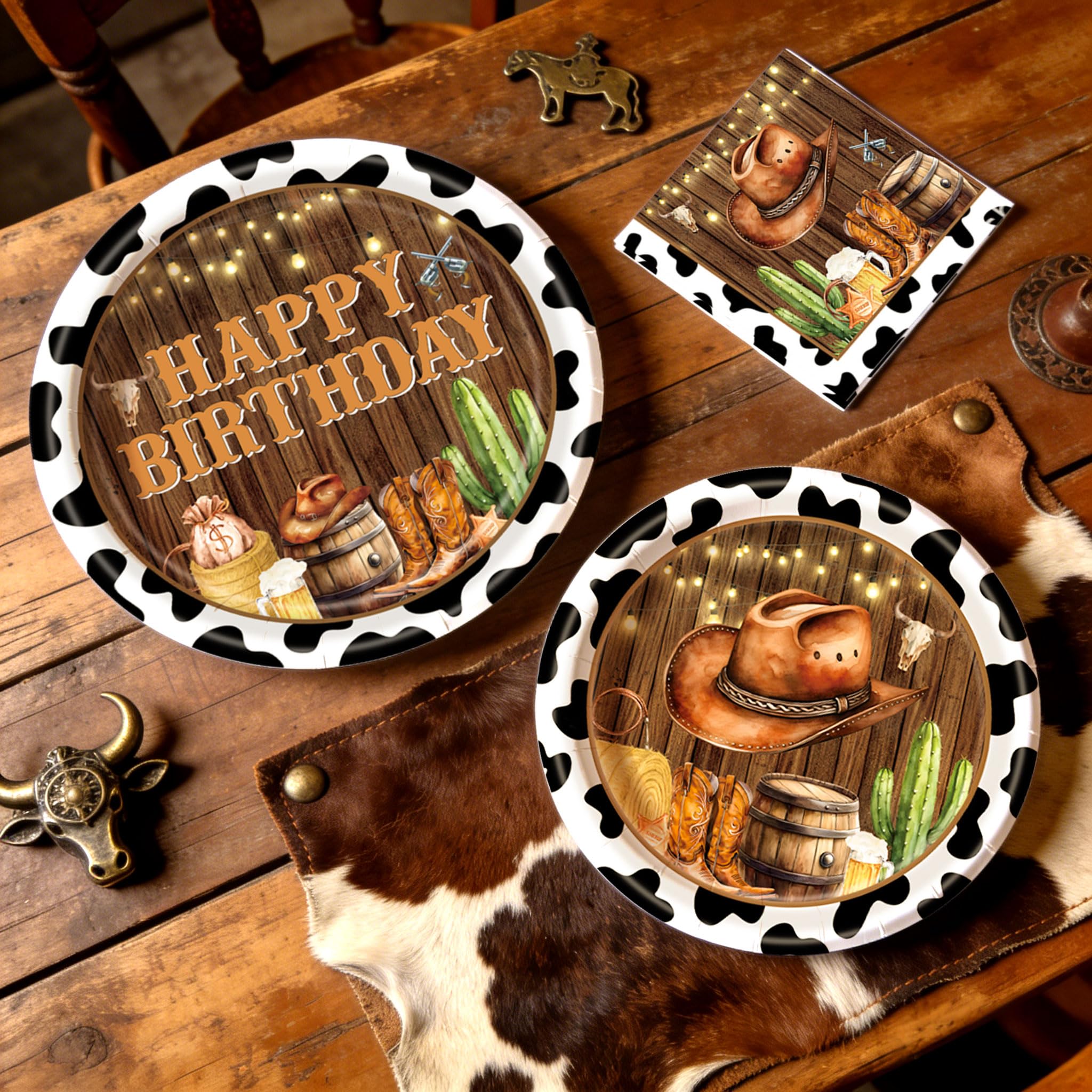 Western Cowboy Birthday Party Supplies Tableware Disposable Cowboy Plates Napkins for Rodeo Birthday Party Decorations 10 Guest