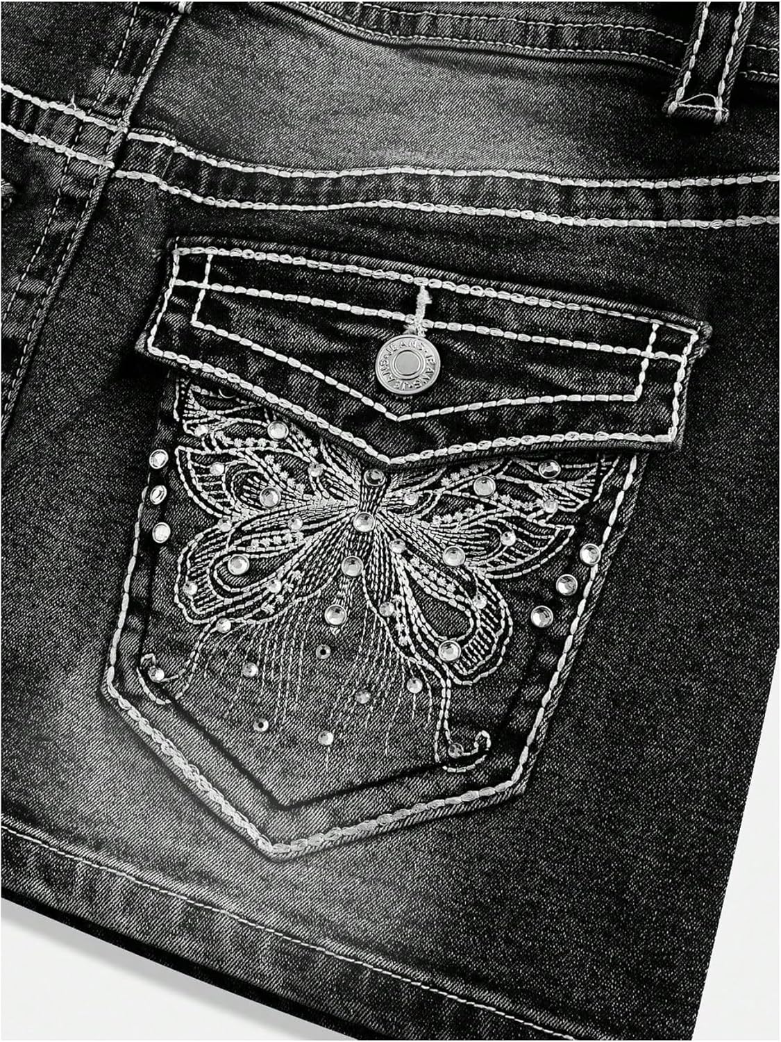 WDIRARA Women's Low Rise Butterfly Embroidery Bodycon Mini Denim Skirt Y2k Jean Skirt - Image 3