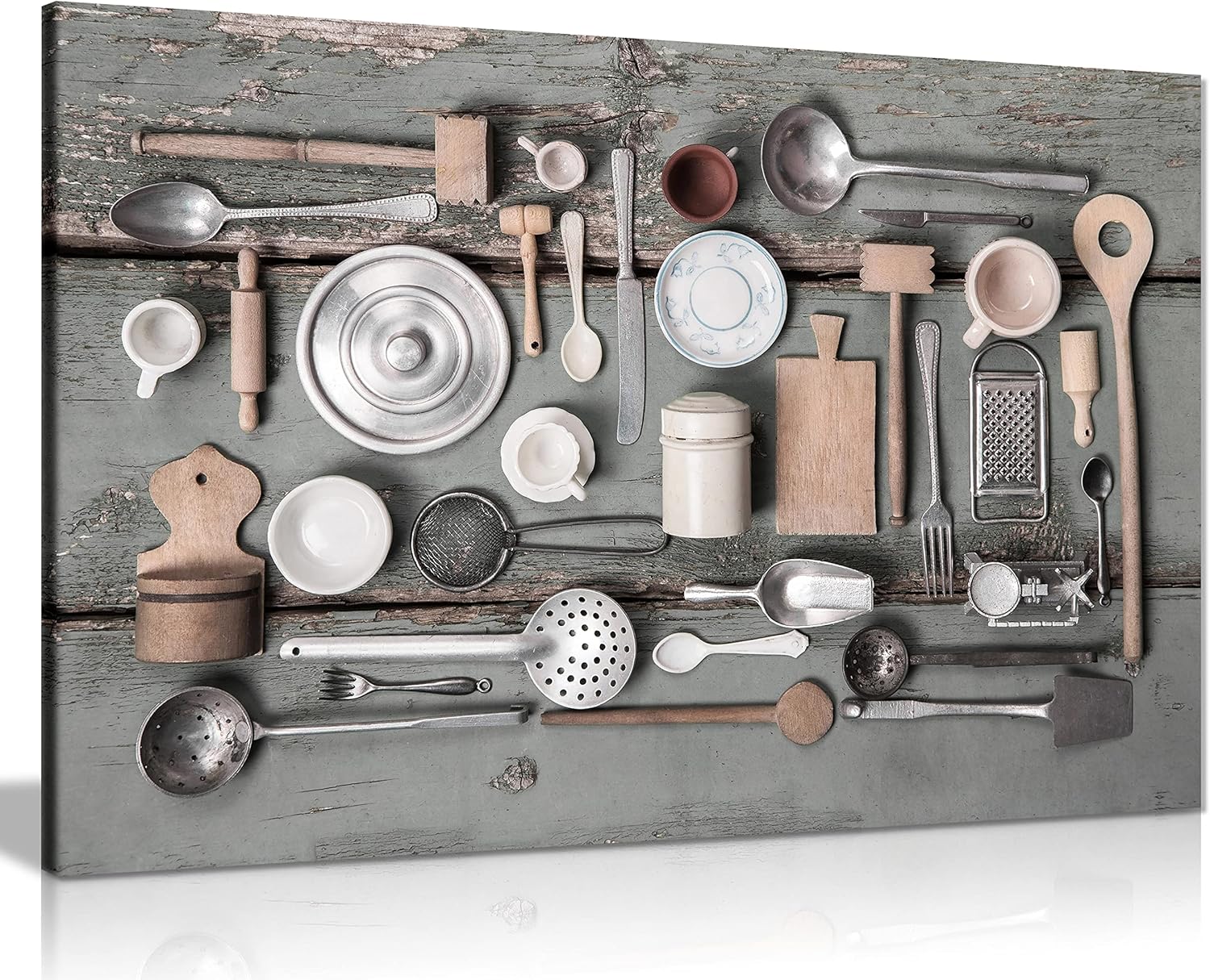 Rustic Art Vintage Kitchen Utensils Canvas Wall Art Picture Print (12x8in)
