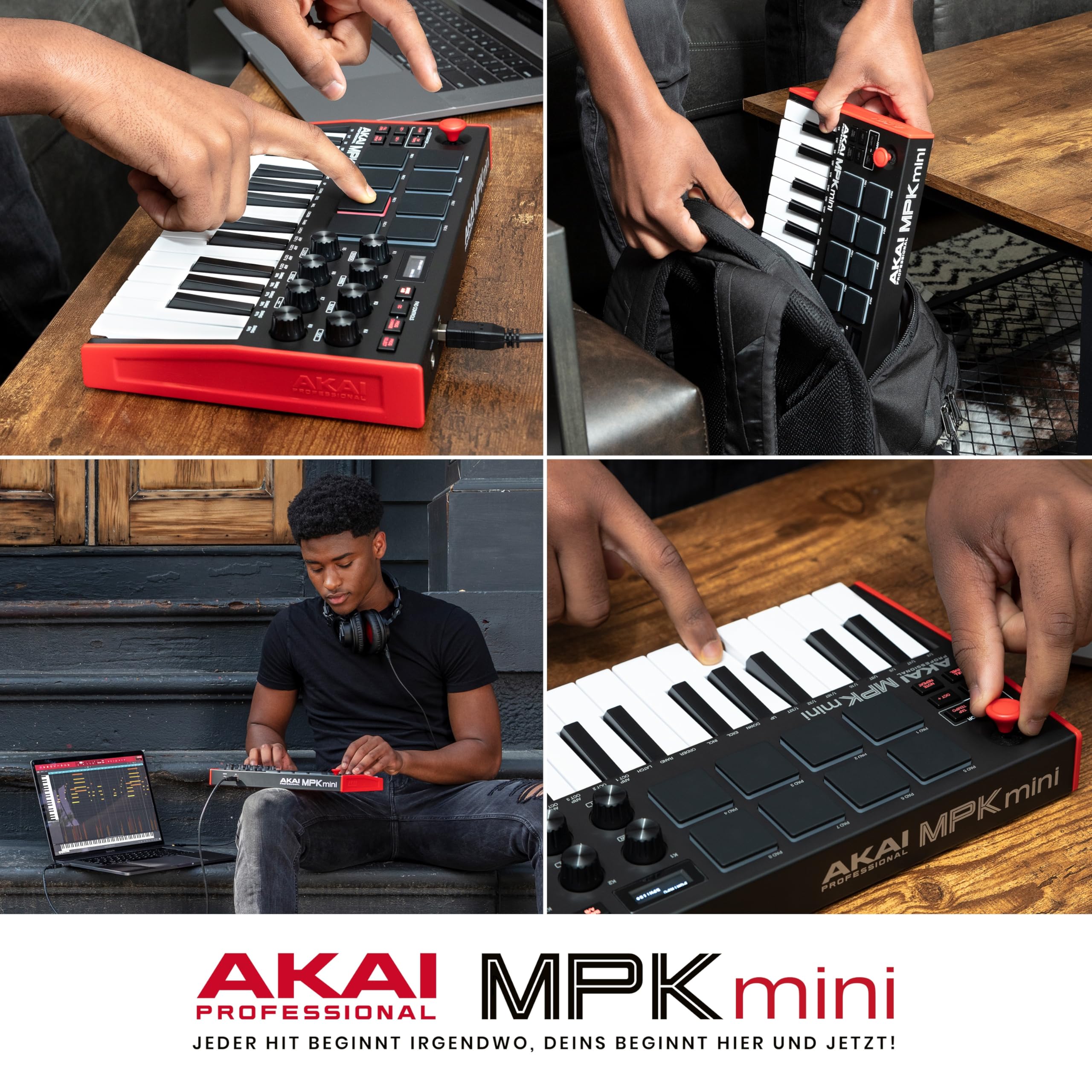 Akai Professional MPK Mini MK3 25-Tasten USB MIDI Keyboard Controller, 8 Hintergrundbeleuchtete Drum Pads, 8 Regler, Musikproduktion-Software und Native Instruments Sound Package (NKS Integration)