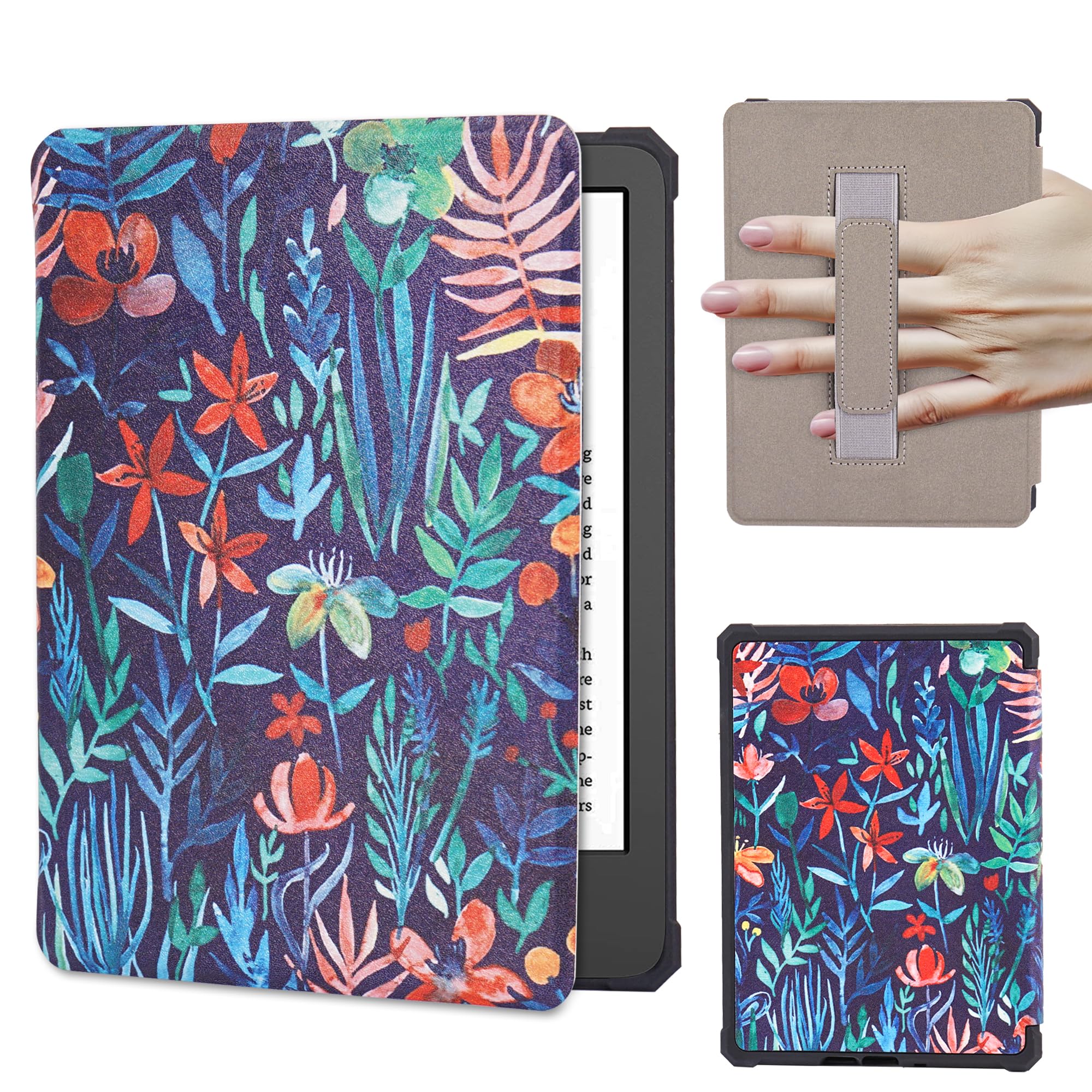 case for 6.8" kindle paperwhite (11th generation-2021) and signature edition,premium pu leather cover,soft tpu lightweight protective shell cover with auto sleep/wake(blue flower cluster)