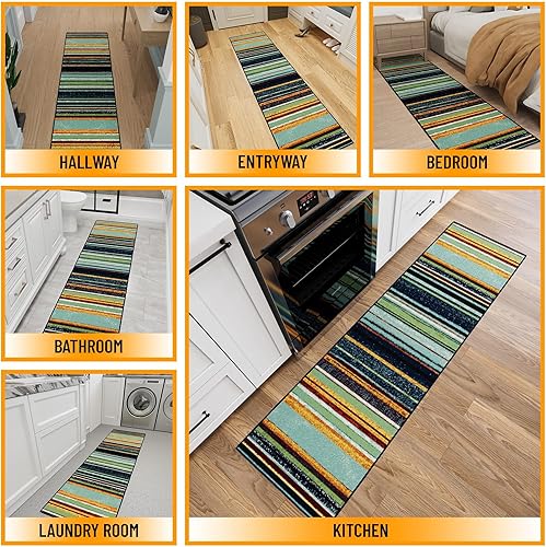 Miniatura 3 de Alfombra tradicional lavable a máquina, diseño de rayas vintage, antideslizante, 2 x 7 pies, para pasillo, cocina, dormitorio, sala de estar, 1 pies