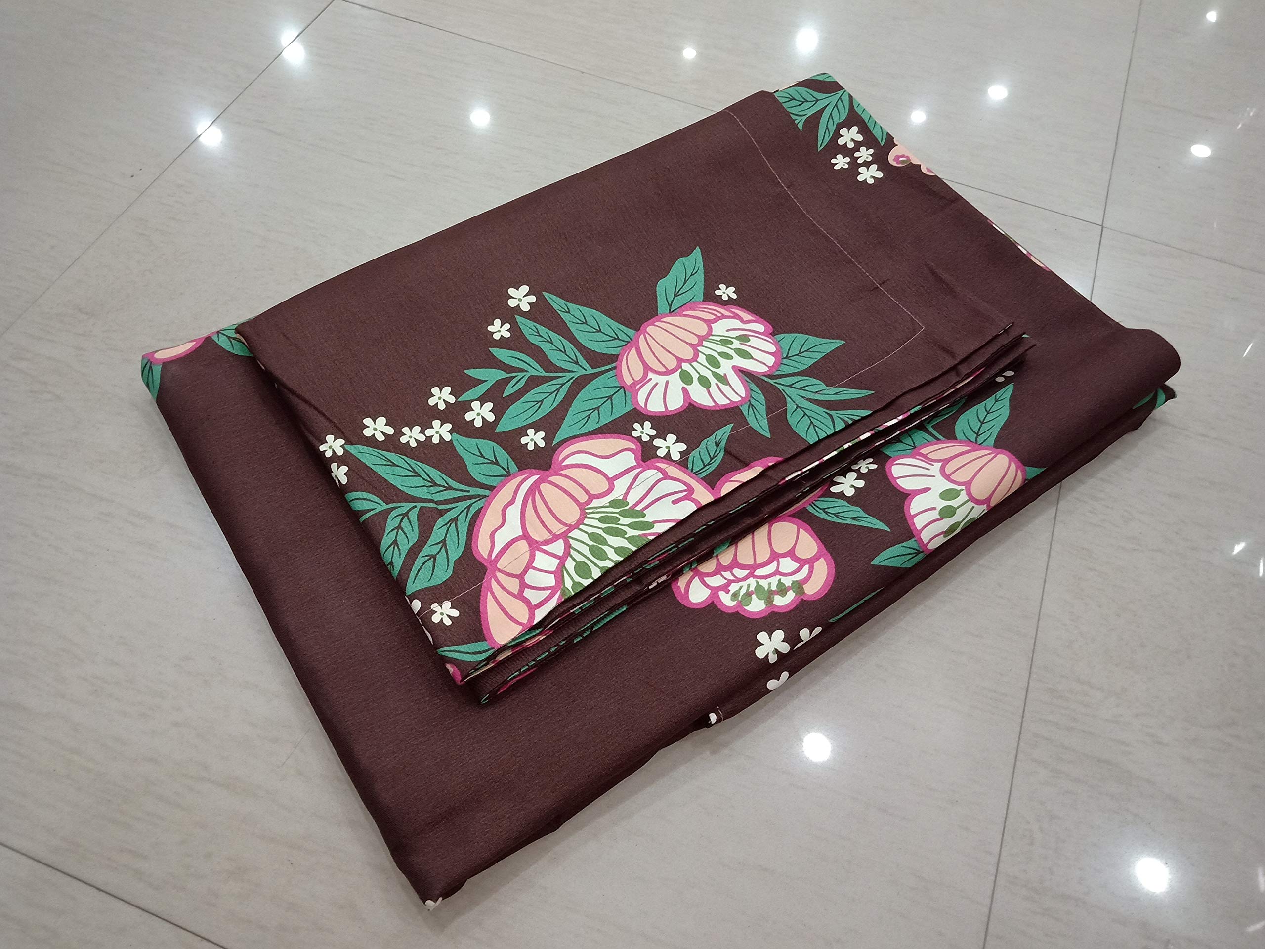 BhaiJi BedSheet 9 Feet King Size Pure Cotton Bed Sheet for Double Bed 108x108 Inch - Brown Floral