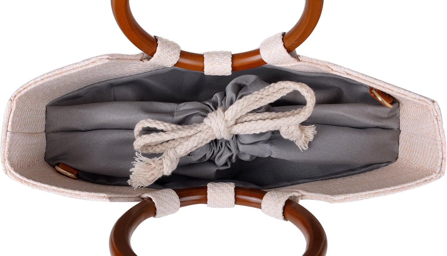 QZUnique Hand-woven Straw Bag Women Summer Beach Handbag Purse Retro Rattan Tote Clutch Travel Bag with Wood Round Top Handle - Image 4