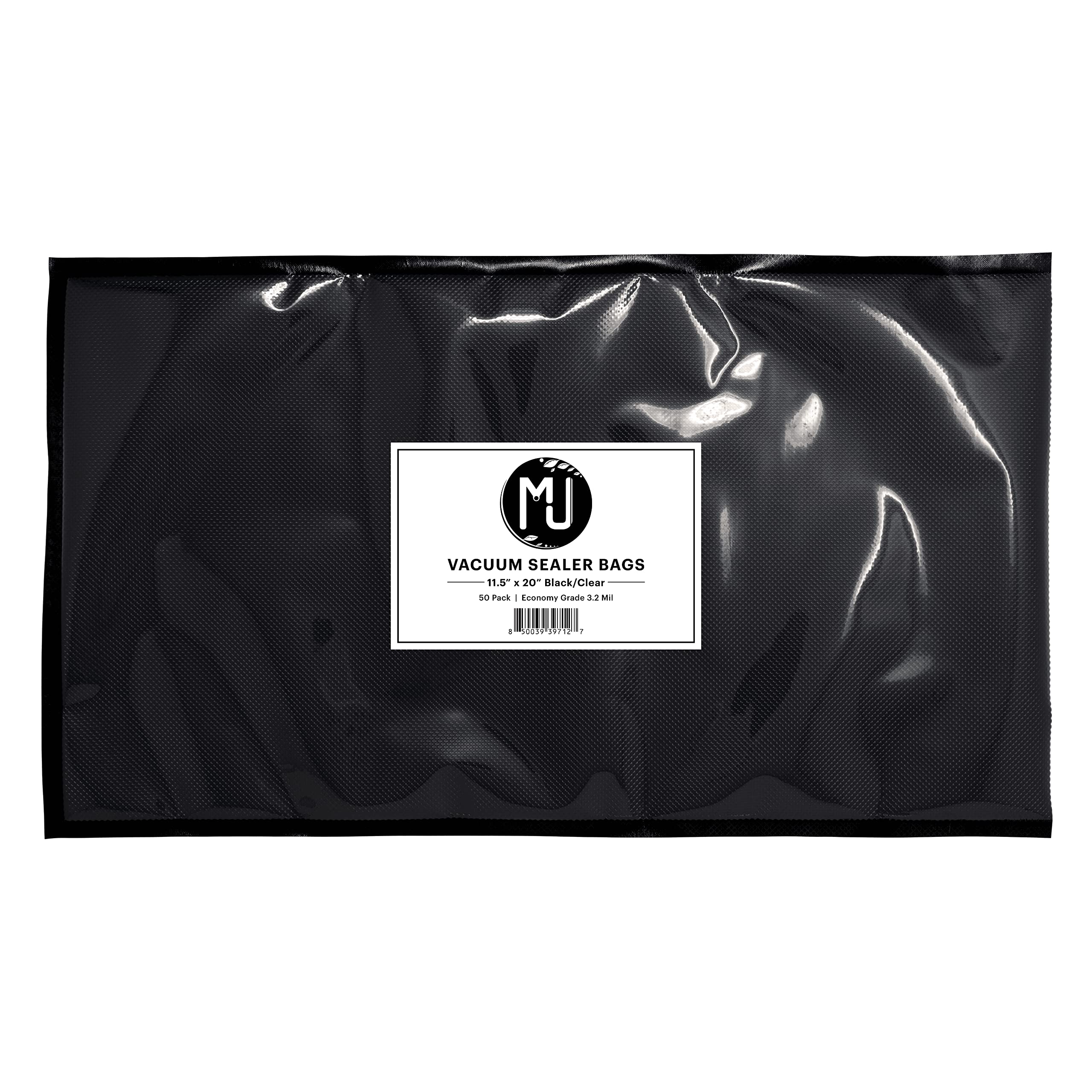 MJ Bolsas selladoras al vacío de alta calidad para almacenamiento de alimentos, Sous Vide | Paquete de 50 (11.5 x 20 pulgadas, 3.2 mil, negro y transparente)