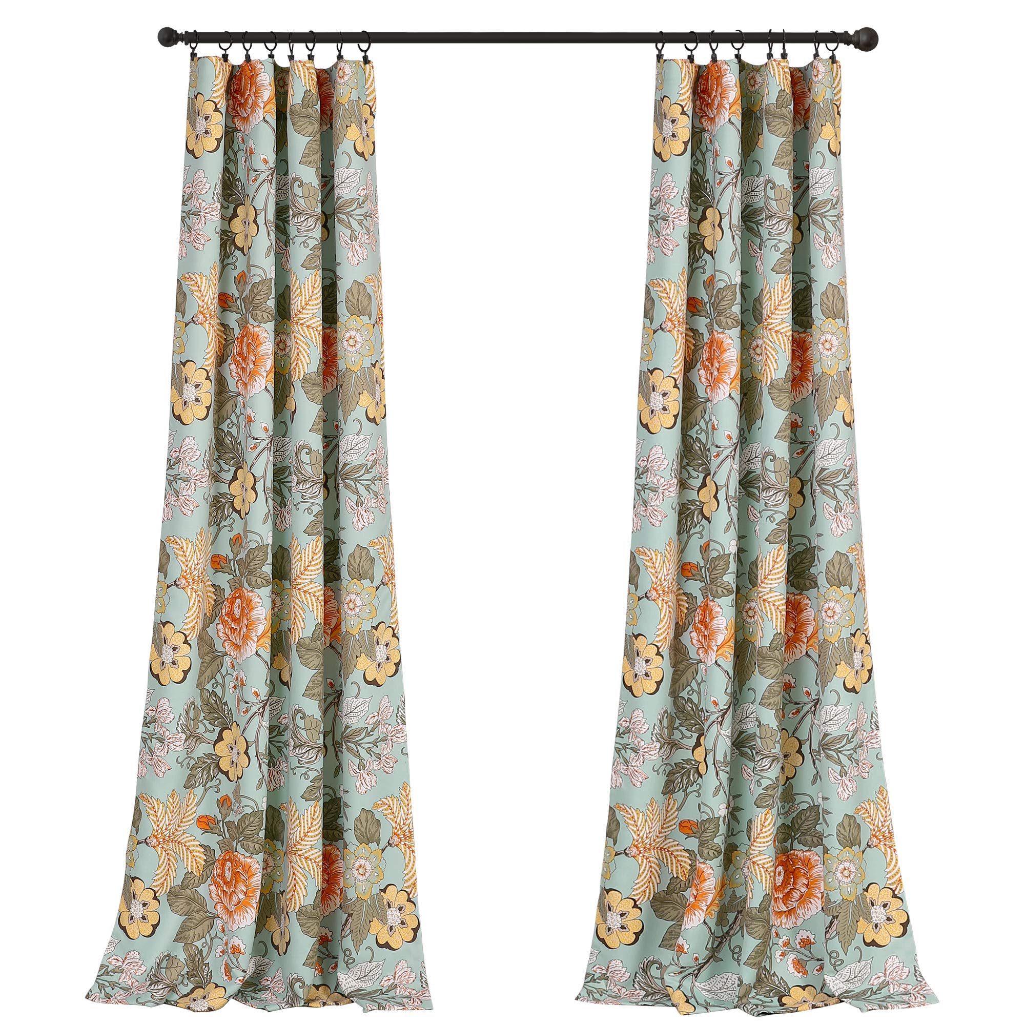 Lush Decor Sydney Zasłony okienne filtrujące światło, panele okienne, para, 132 x 241 cm (szer. x dł.), niebiesko-zielone, ogród botaniczny, styl chaty wiejskiej, do sypialni, salonu i jadalni