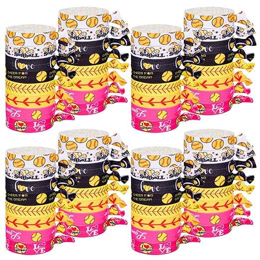 48 Pieces Softball Hair Ties No Crease Elastic Ribbon