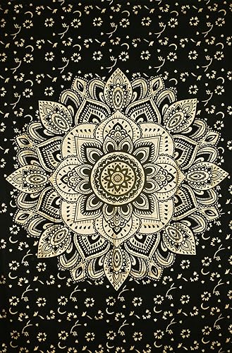 Miniatura 4 de FUTURE HANDMADE Tapiz de mandala dorado, tapiz hippie para colgar en la pared, colcha bohemia