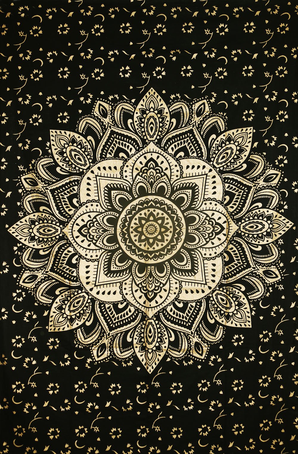 FUTURE - Arazzo fatto a mano, con mandala, colore: nero e oro, stile indiano