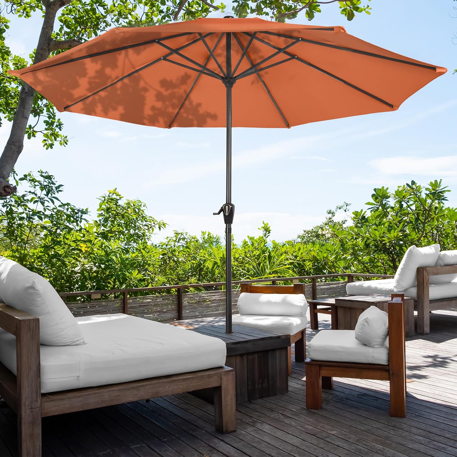 9FT Round Patio Umbrella - Easy Crank, Vented Canopy Outdoor Umbrella for Shade - For Deck, Balcony, Porch, Backyard, or Pool by Pure Garden (Orange)