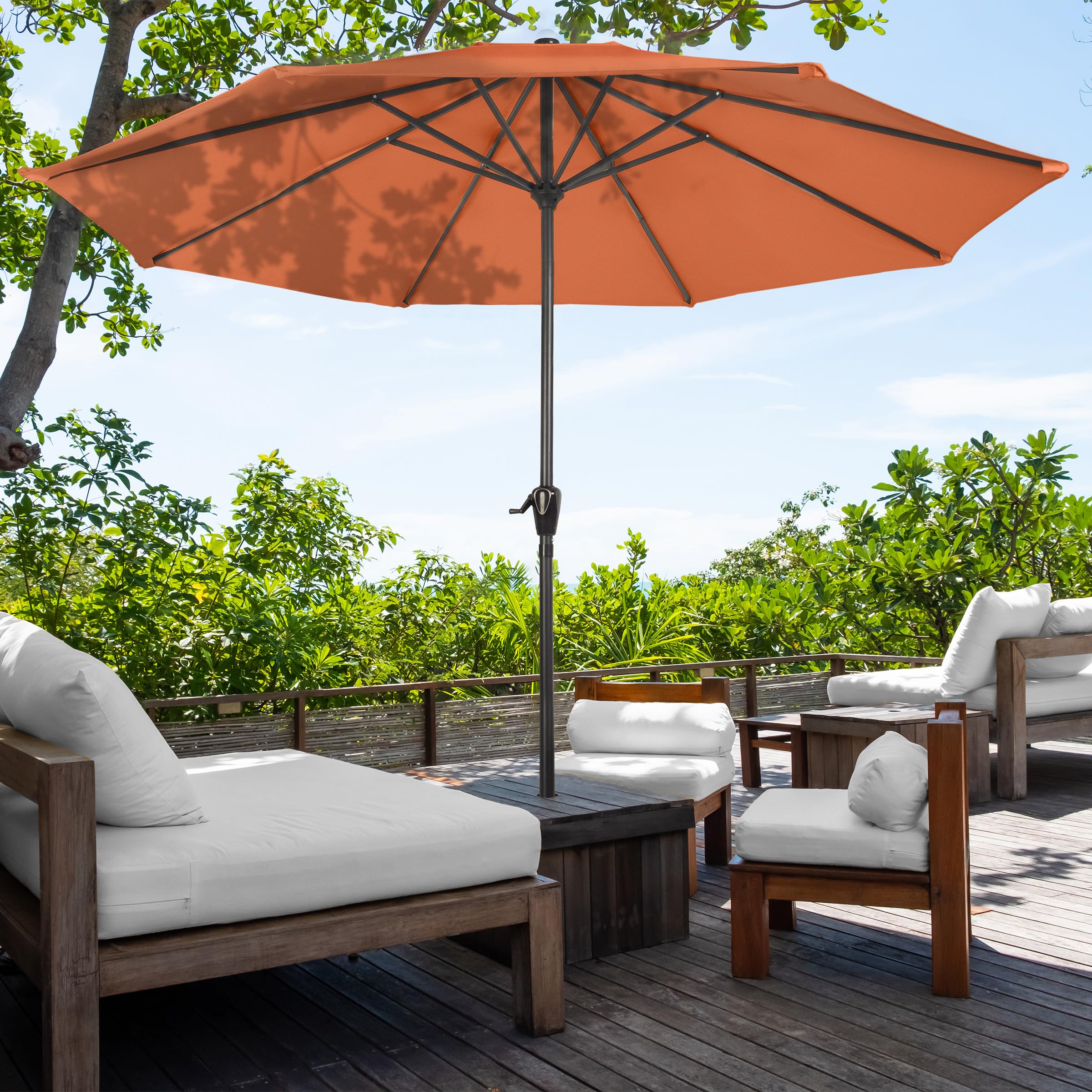 9FT Round Patio Umbrella - Easy Crank, Vented Canopy Outdoor Umbrella for Shade