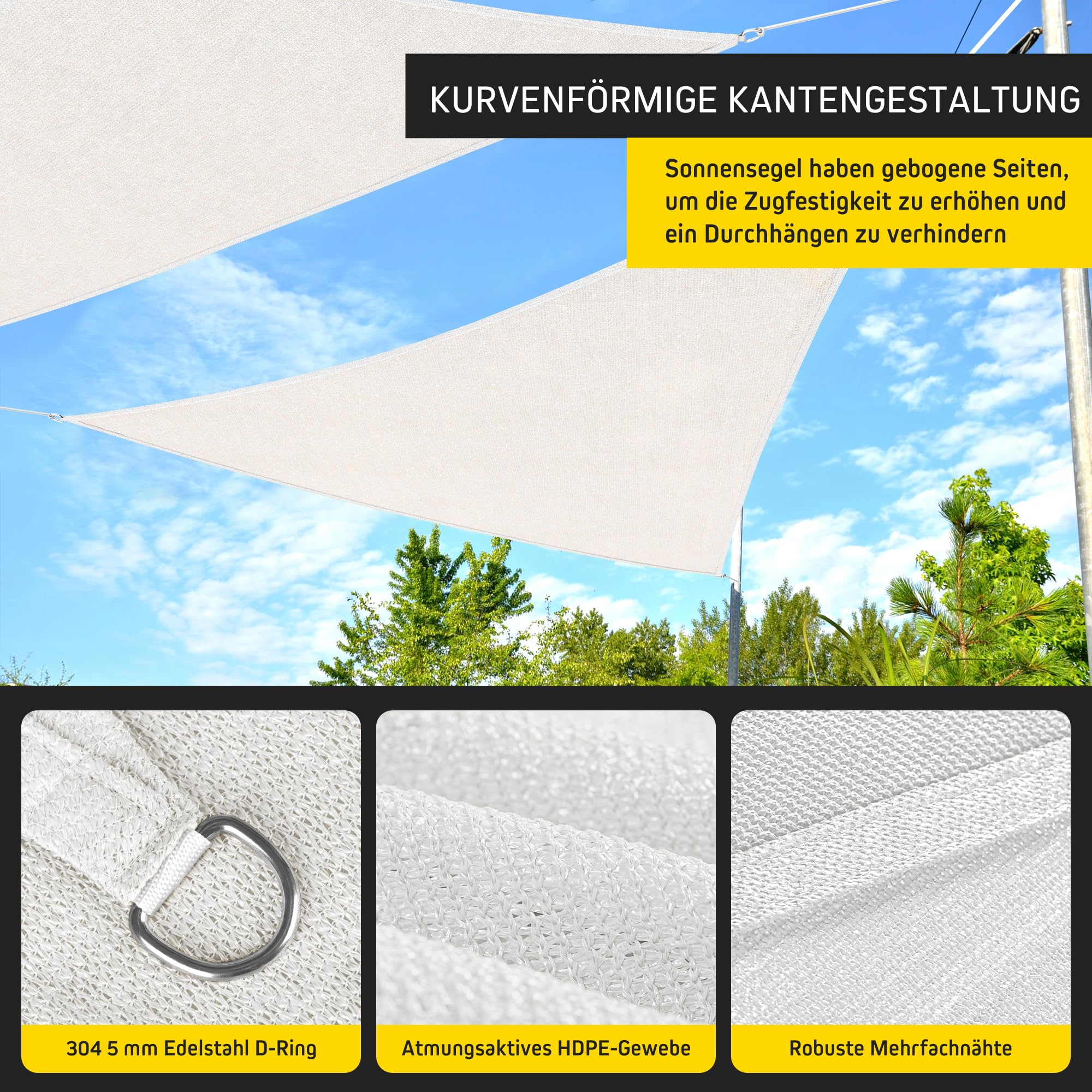 sonnensegel dreieck lidl jarolift Gleichseitig Atmungsaktiv Sonnenschutz Sichtschutz für Balkon Terrasse Garten HDPE-Gewebe, 500 x 500 x 500 cm, Cremeweiß Sport & Freizeit Colour:Pennyflake ammoon Stereo Looper RC