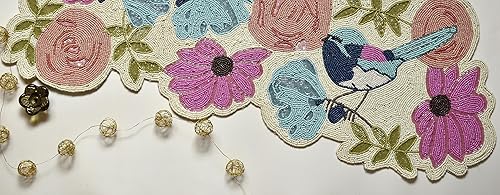 Miniatura 6 de Camino de mesa hecho a mano con cuentas con diseño de pájaros, multicolor, camino de mesa de primavera para casa de campo, decoración de mesa para