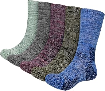 KONY Mens Cotton Hiking Work Boot Crew Socks Full Cushion 5 Pairs | heavy duty, trekking, outdoor, walking, arch support, moisture wicking, holiday gift, stocking stuffer, birthday gifts,