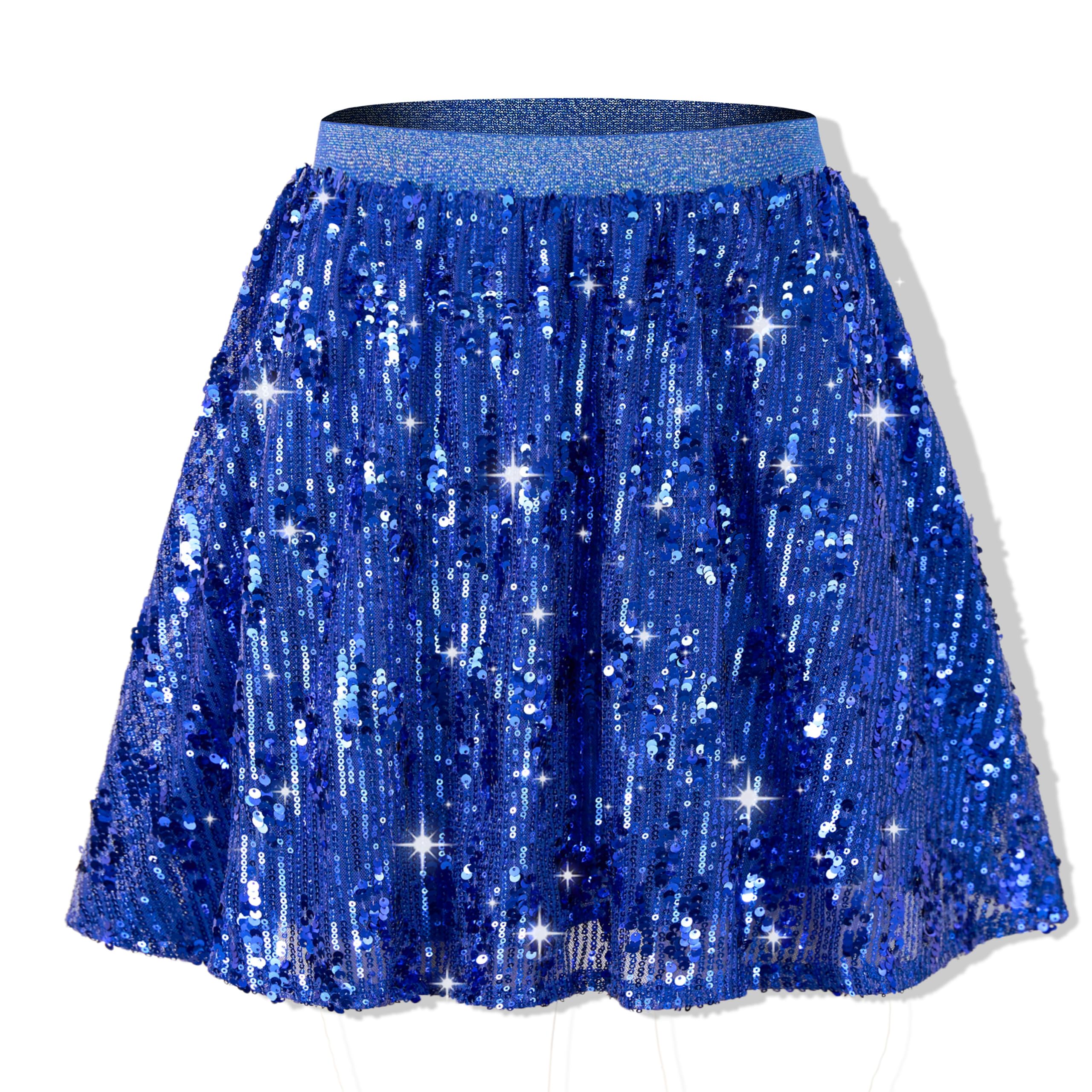 Rolanko Girls Sequin Skirt with Shorts, Sparkly Skort Elastic Waist 5-12Y