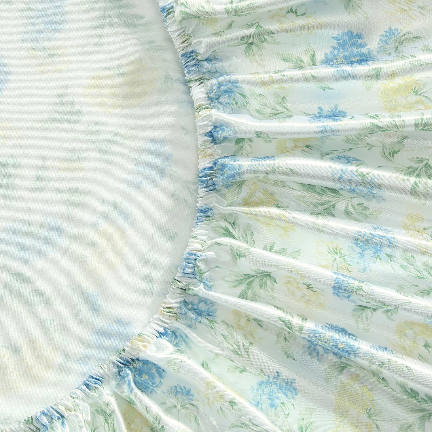 Laura Ashley - Full Size Sheet Set, Crisp & Cool Printed Satin Bedding with a Light and Breathable Feel, 4 Piece Bed Sheets with Deep Pocket Fitted Sheet & Matching Pillowcases (Edwina Blue)