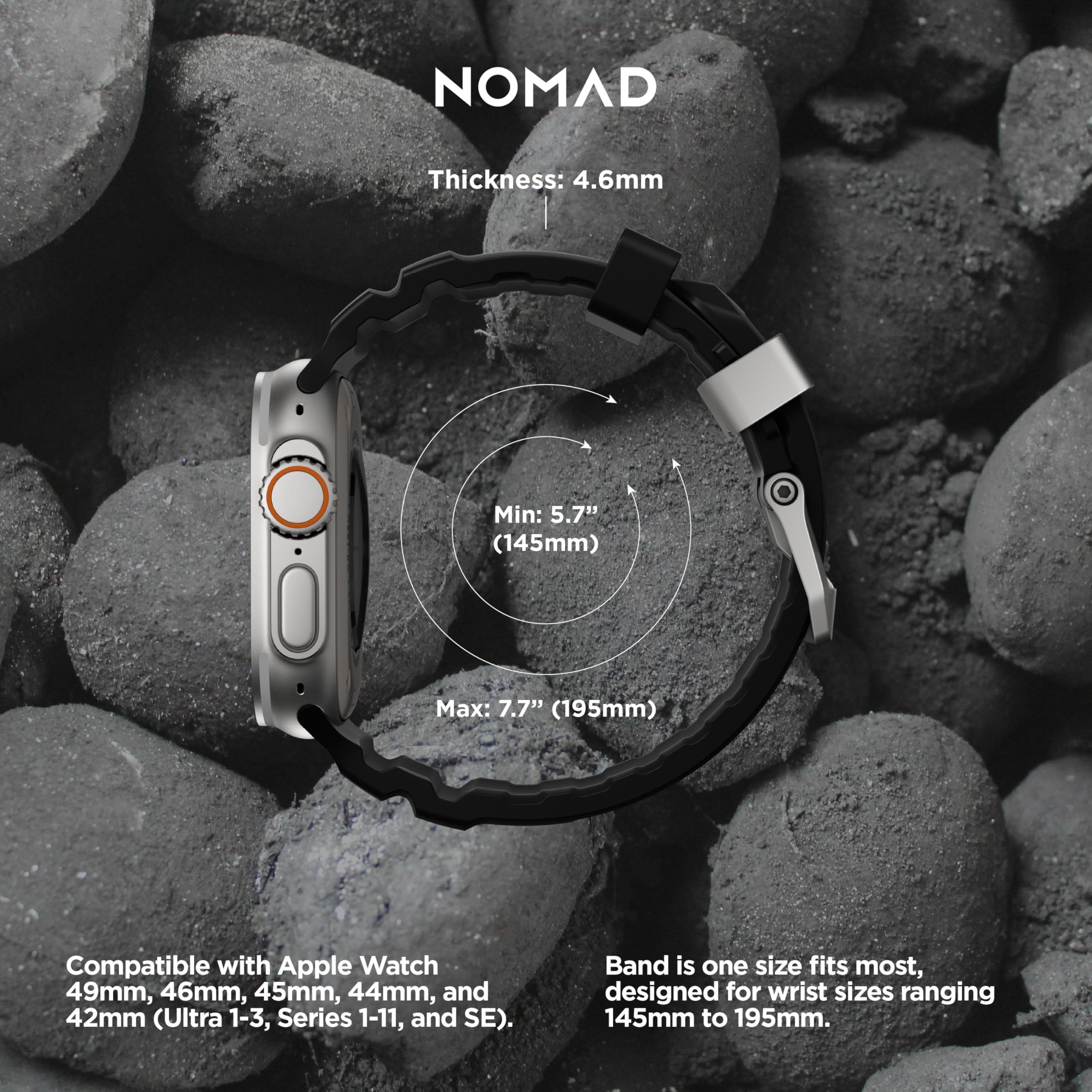 NOMAD Rocky Point Band | für Apple Watch 42/44/45/49 mm |ultimative leistungsstarke Uhrenarmband I Carbon Black Connector Natural