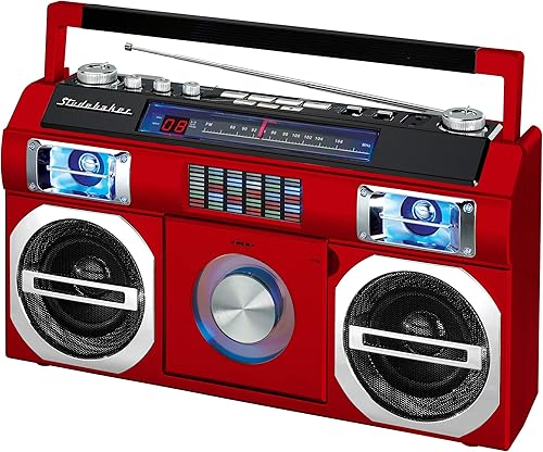 Vista 6 de Studebaker SB2145TE - Boombox Bluetooth retro de los 80 con radio FM, reproductor de CD, ecualizador LED, alimentación RMS de 10 vatios y CA/CC
