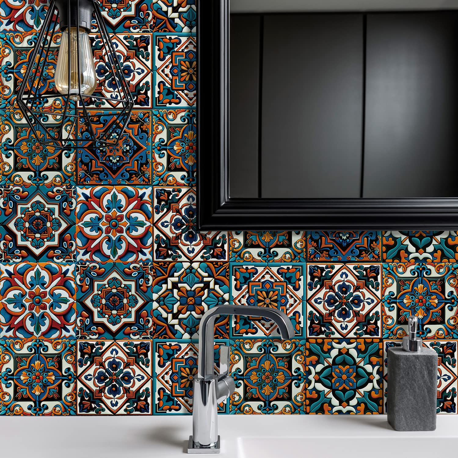 Alwayspon 24PcsX15cm/6inch Retro Wall Tile Sticker Transfer, 3D Effect Waterproof Sticky Back Vinyl Tile Sticker for Kitchen Bathroom Self-adhesive Peel and Stick PVC Stick on Tile