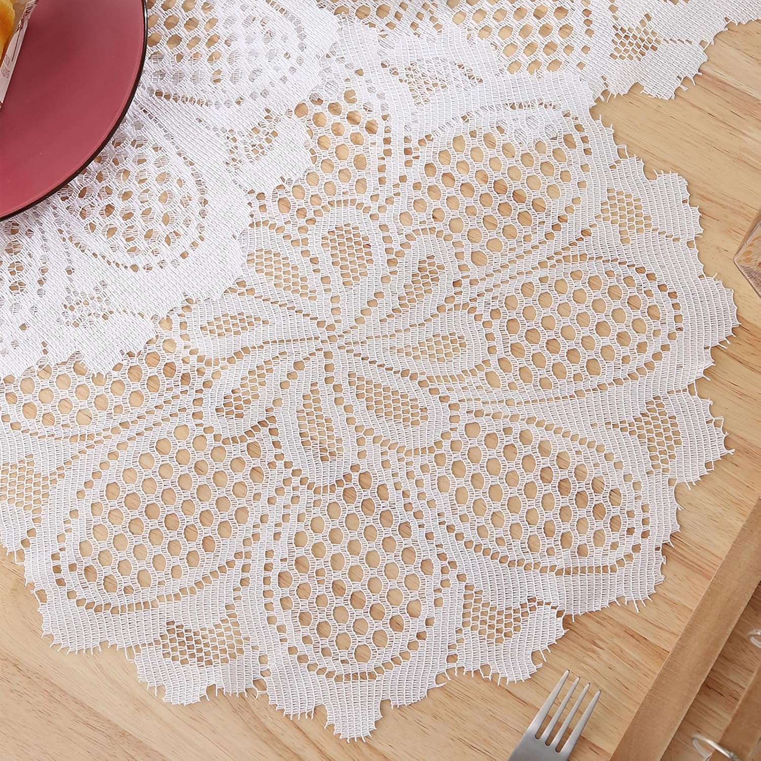 Jayla 2 Pcs Round Lace Placemats for Tables Embroidered Vintage Crochet Floral Lace Table Runner Vintage Wedding, 15"