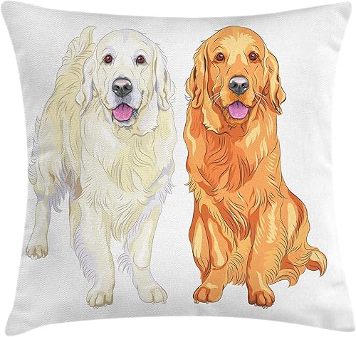 Ambesonne Golden Retriever - Funda de cojín con diseño de perro sonriente pálido y rojo, raza pura sentada sentada, pura sangre, funda de almohada