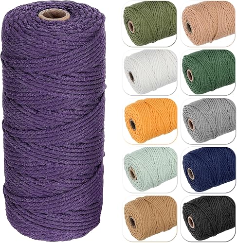 Blisstime Cuerda de macramé de algodón natural de 0.118 pulgadas x 109 yardas, cuerda de algodón torcida de 4 hebras, cuerda de algodón suave sin