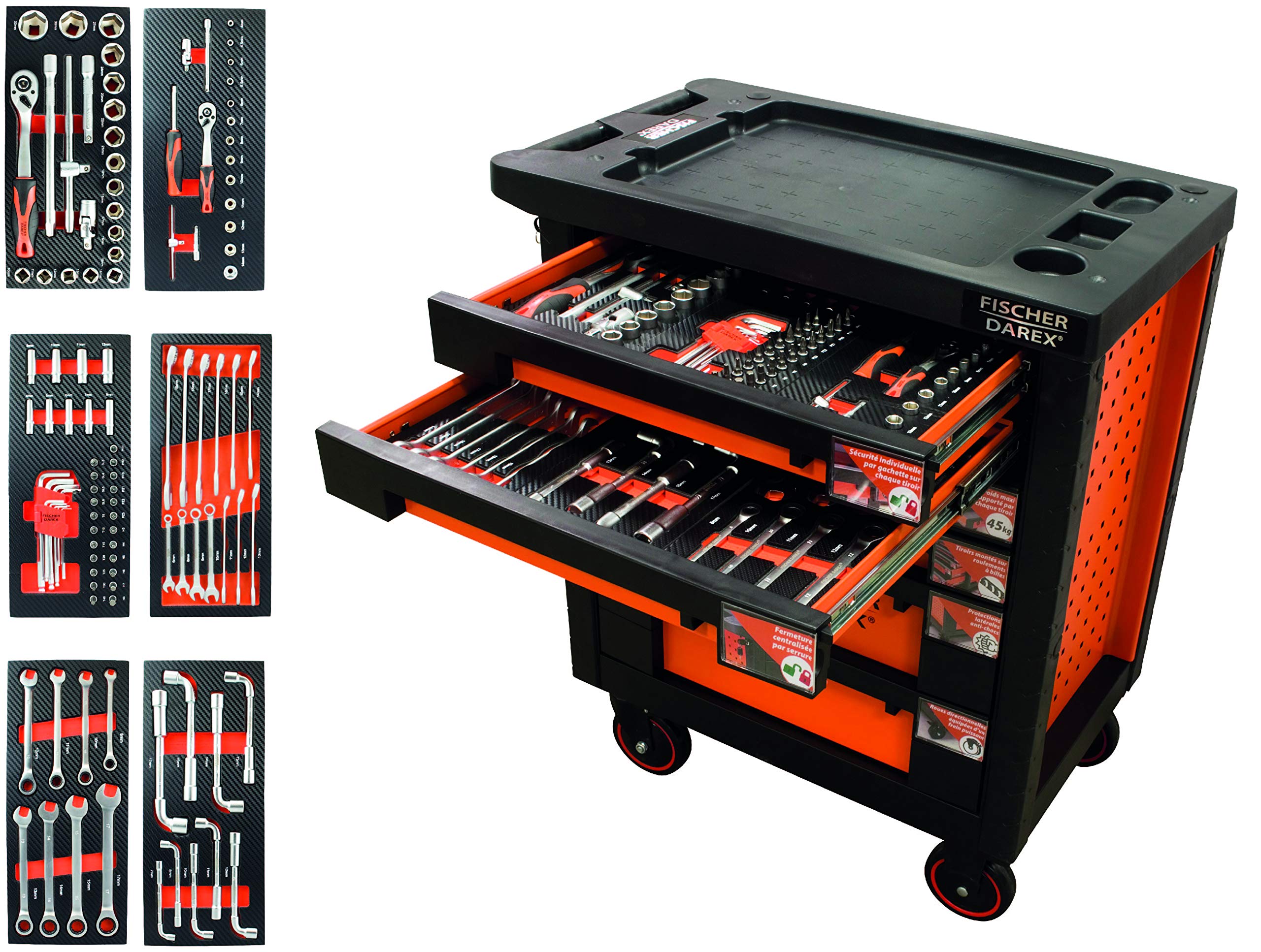 Servante d'atelier équipée clés + douilles 112 outils