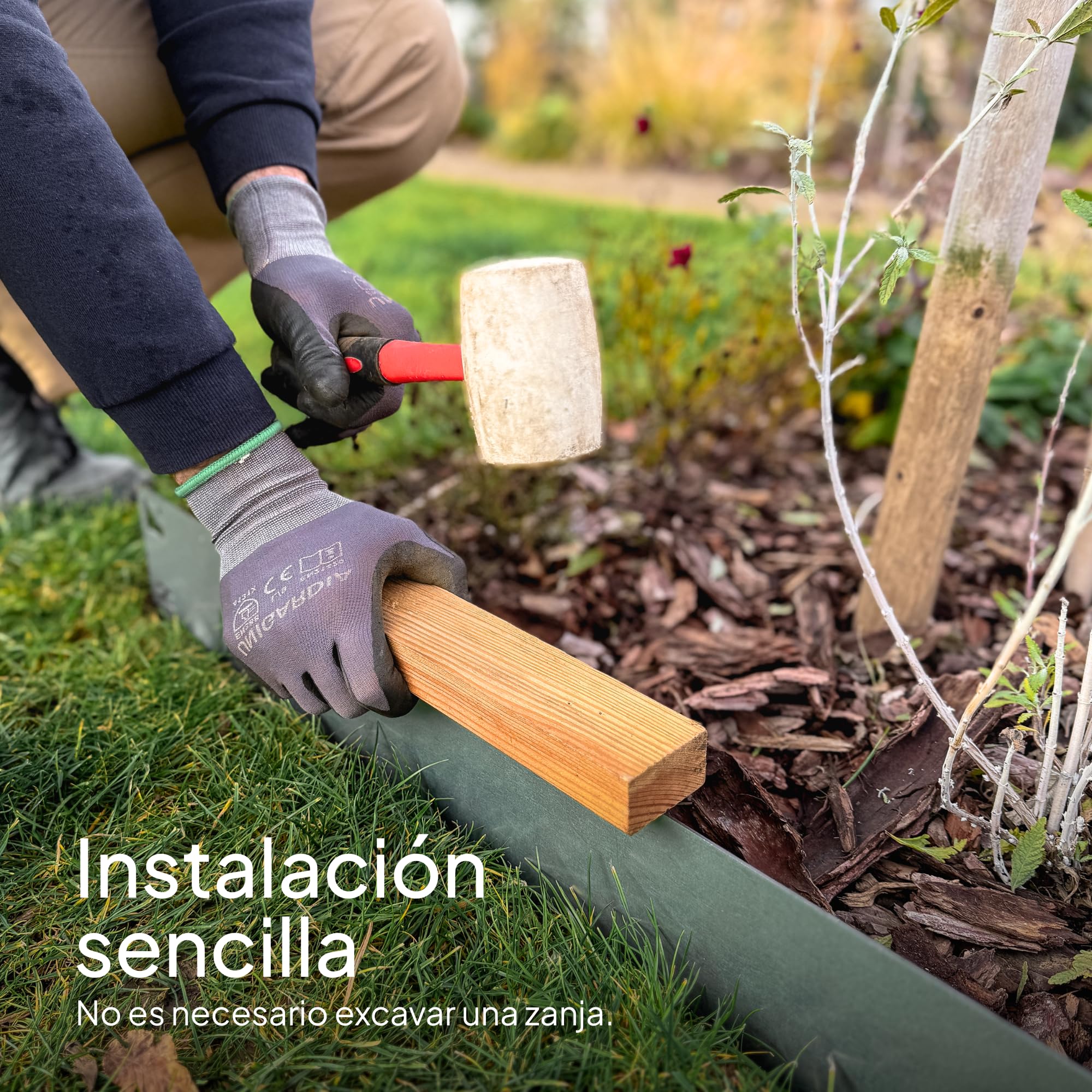 UNIGARDIA Borduras Jardín Flexible con Piquetas 10 m - Bordura Metálica de 15 cm de Altura - Fácil de Instalar - Separador Jardín Exterior con Guantes Incluidos - Acero Galvanizado