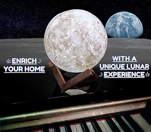 Miniatura 2 de Galaxo - Lámpara de luna 3D (5.9 pulgadas) con soporte de madera oscura, 16 colores LED, brillo ajustable, control táctil, control remoto, carga USB