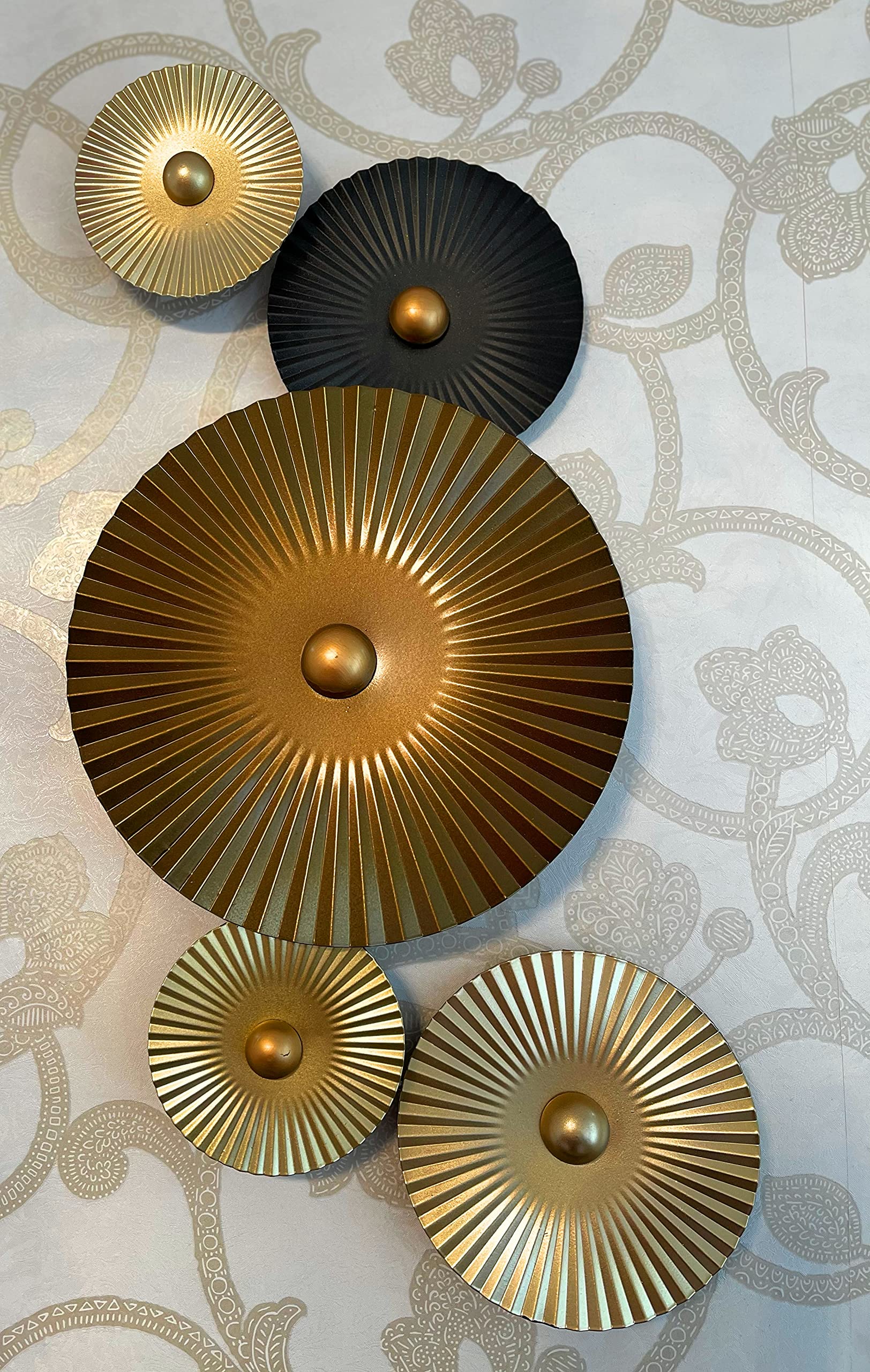 Mex Wandbild Metall Wanddeko Kreise Wandschmuck Braun Gold 27 x 64 cm Deko Wohndeko Modern