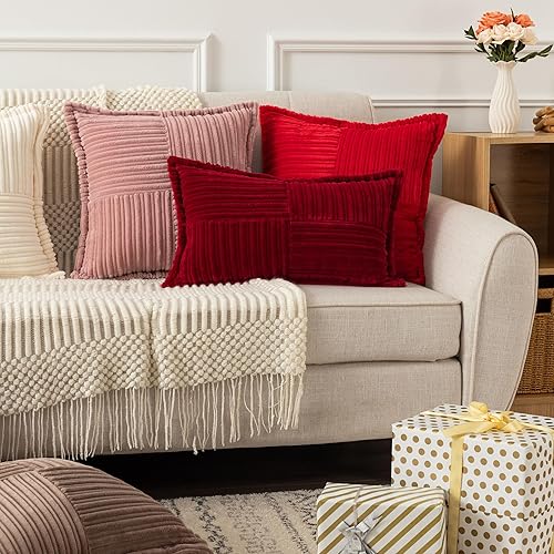 Miniatura 5 de UGASA - Juego de 2 fundas de almohada de pana súper suaves con textura de rayas empalmadas, fundas de cojín decorativas con costado ancho para casa