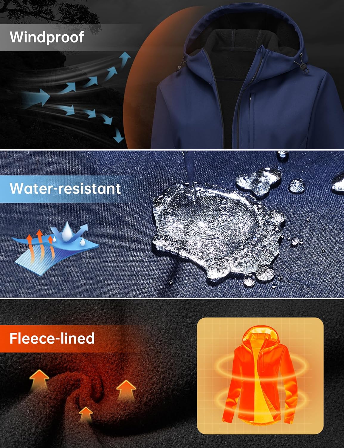 HOTSUIT Women's Softshell Fleece Lined Warm Windbreaker Jacket Light Hooded Water Resistant Rain Coat for Travel Daily - Image 2