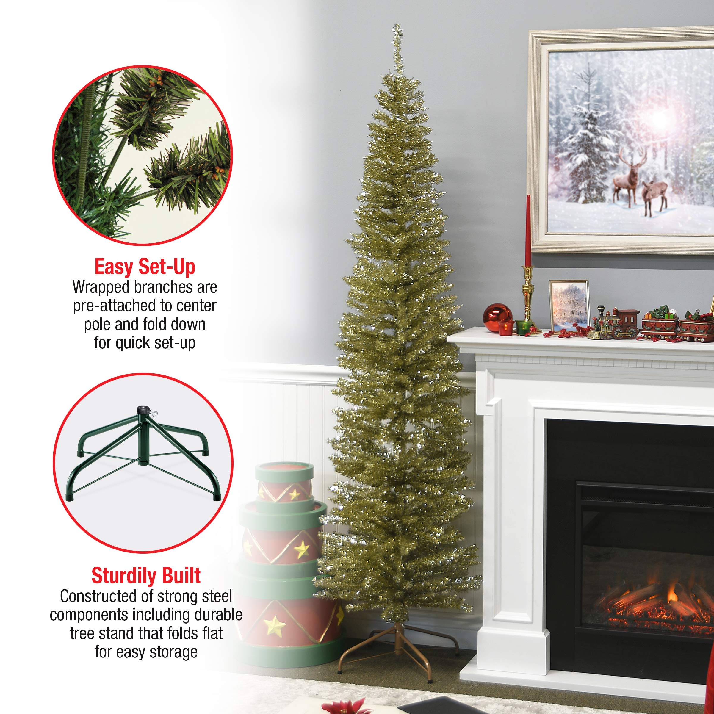 Amazon.com: National Tree Company 7 ft Unlit Champagne Gold Tinsel