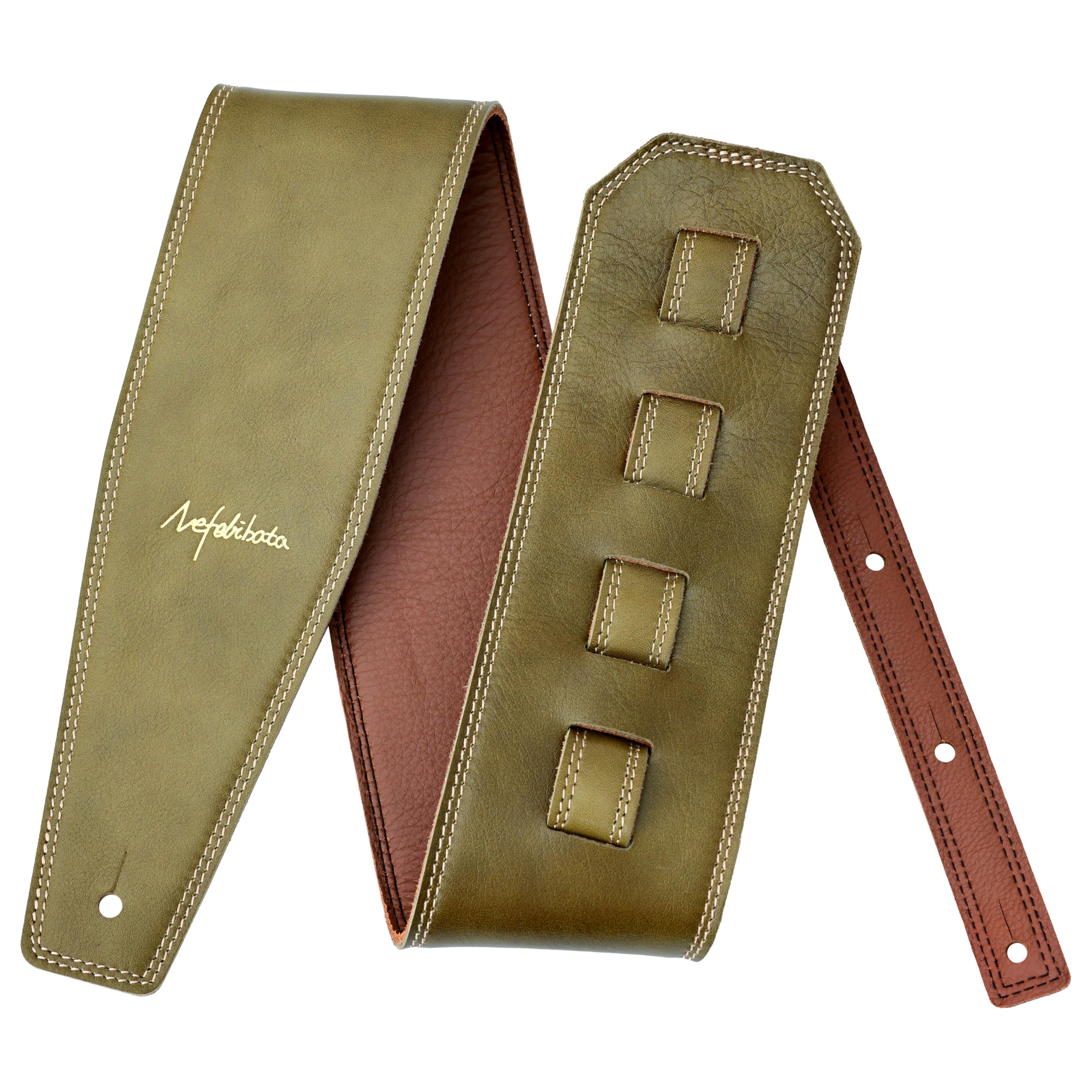 Nefelibata 3.8" Wide Guitar Strap, Full Grain Leather, Adjustable Length 49" to 57" with Foam Padding for Bass Electric - Image 2
