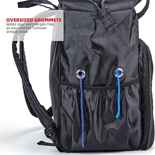 Vista 5 de HOMEST - Bolsa organizadora para crochet, gran capacidad de almacenamiento de hilo, bolsa para tejer para llevar proyectos, ganchos de crochet, Rosa