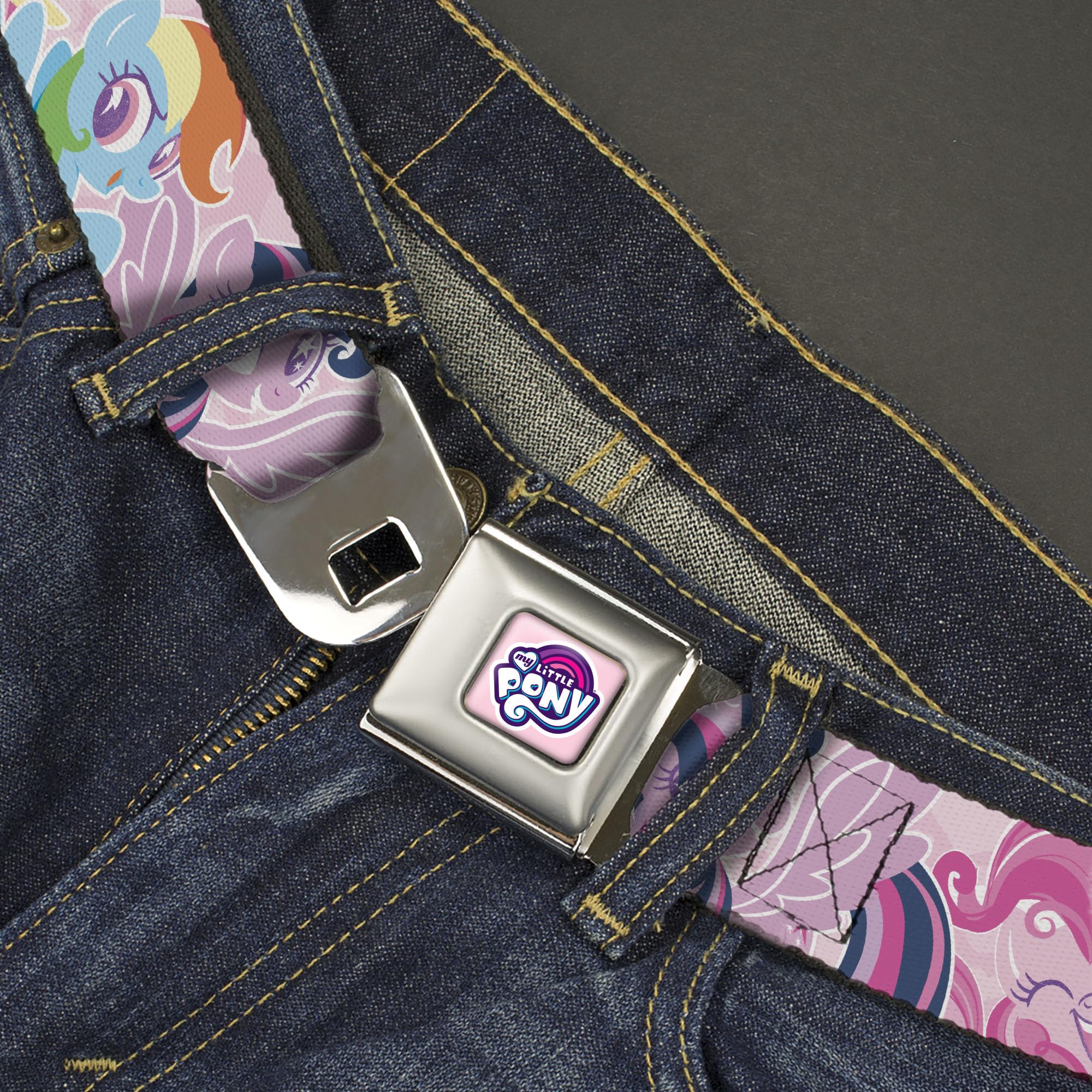 My Little Pony Belt, Seatbelt Buckle Belt, My Litlle Pony Five Pony Poses Pink, Youth 20 to 36 Inches