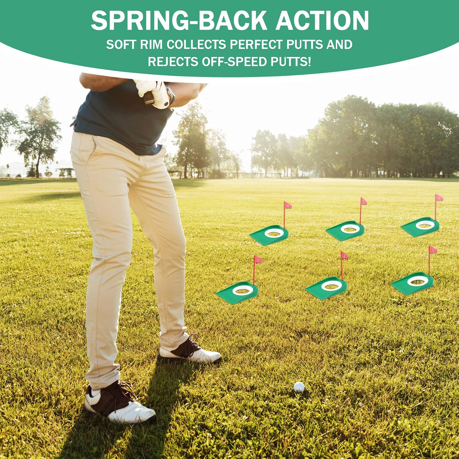 6 Pcs Golf Putting Cup and Flag Plastic Golf Hole Training Aids Training Putters for Adult Green Office Garage Yard Indoor Outdoor Practice