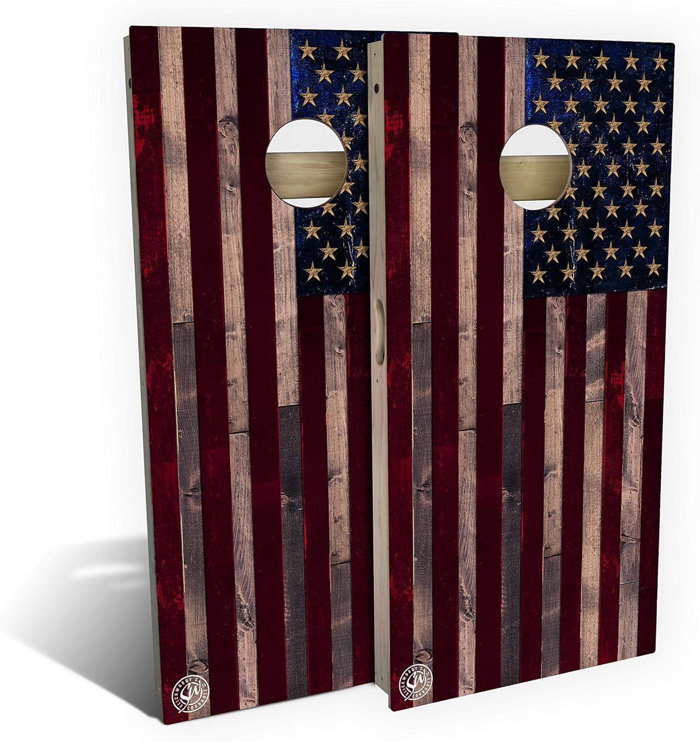 Slick Woody's Professional-Grade Cornhole Boards - 4'x2' Solid Wood Regulation Patriotic Woodgrain Corn Hole Toss Game with 8 Resin Filled Bags