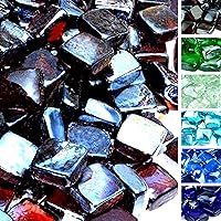 Vista 13 de Mr. Fireglass Cubos de vidrio para fuego de 1 pulgada para chimenea, hoguera y paisajismo, 10 libras de alto brillo azul caribeño