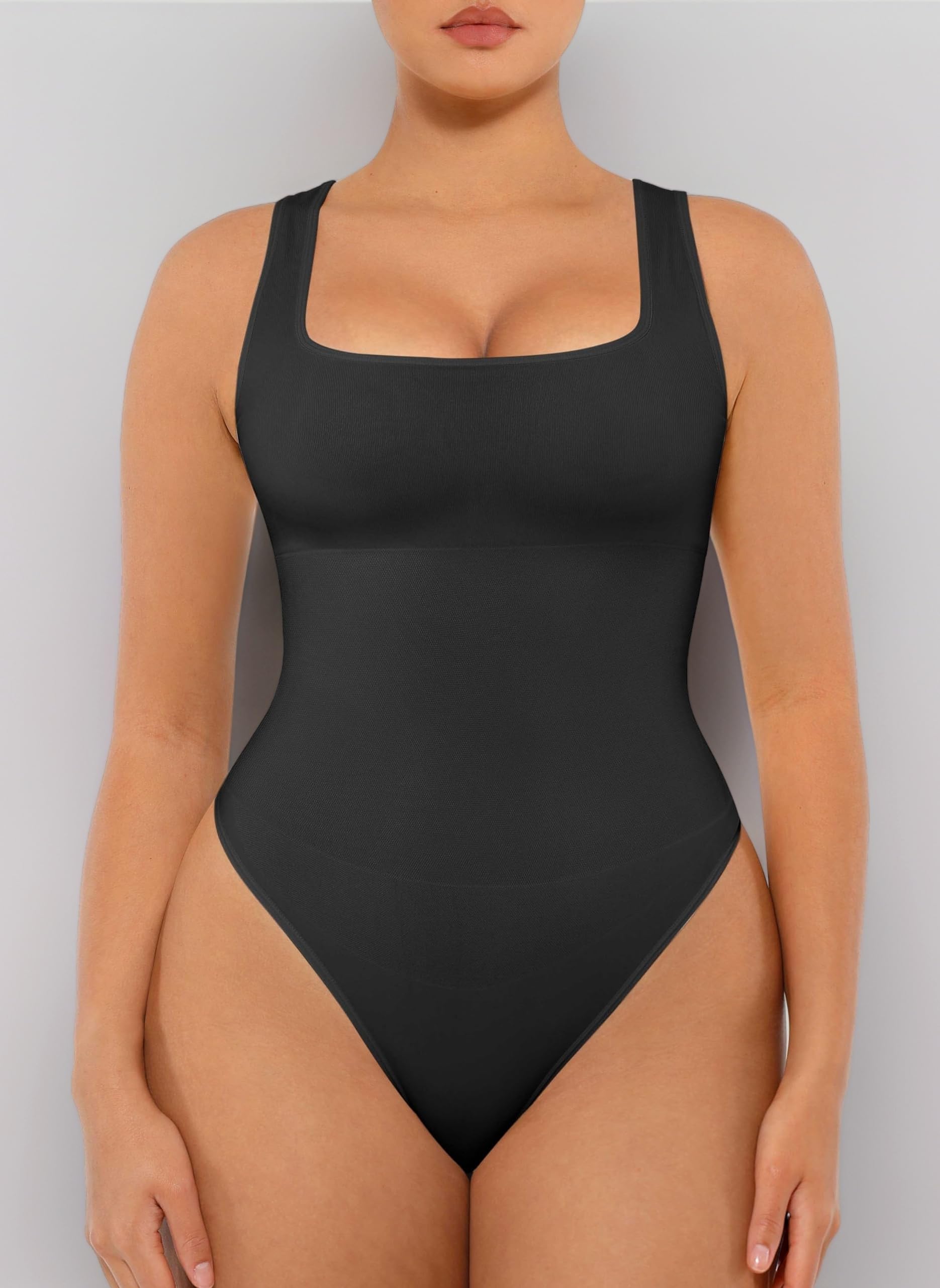 โ Shapewear Bodysuit for Women Square Neck Tummy Control Body Shaper Seamless Tank Tops Thong Bodysuits